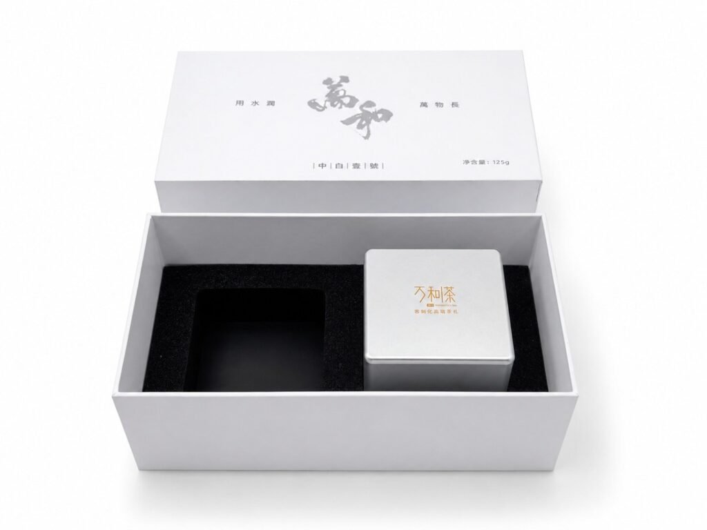 White Two-Piece Tea Box with Silver Foil